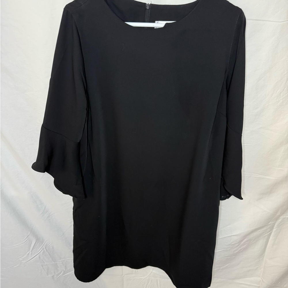 Julia Matte Crepe 3/4 Ruffle Sleeve Shift Round Neck Shift Dress